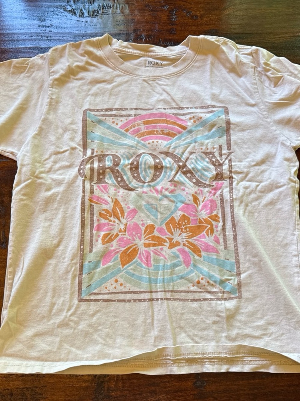 Roxy women White Graphic Tee with Pink & Orange Floral Print